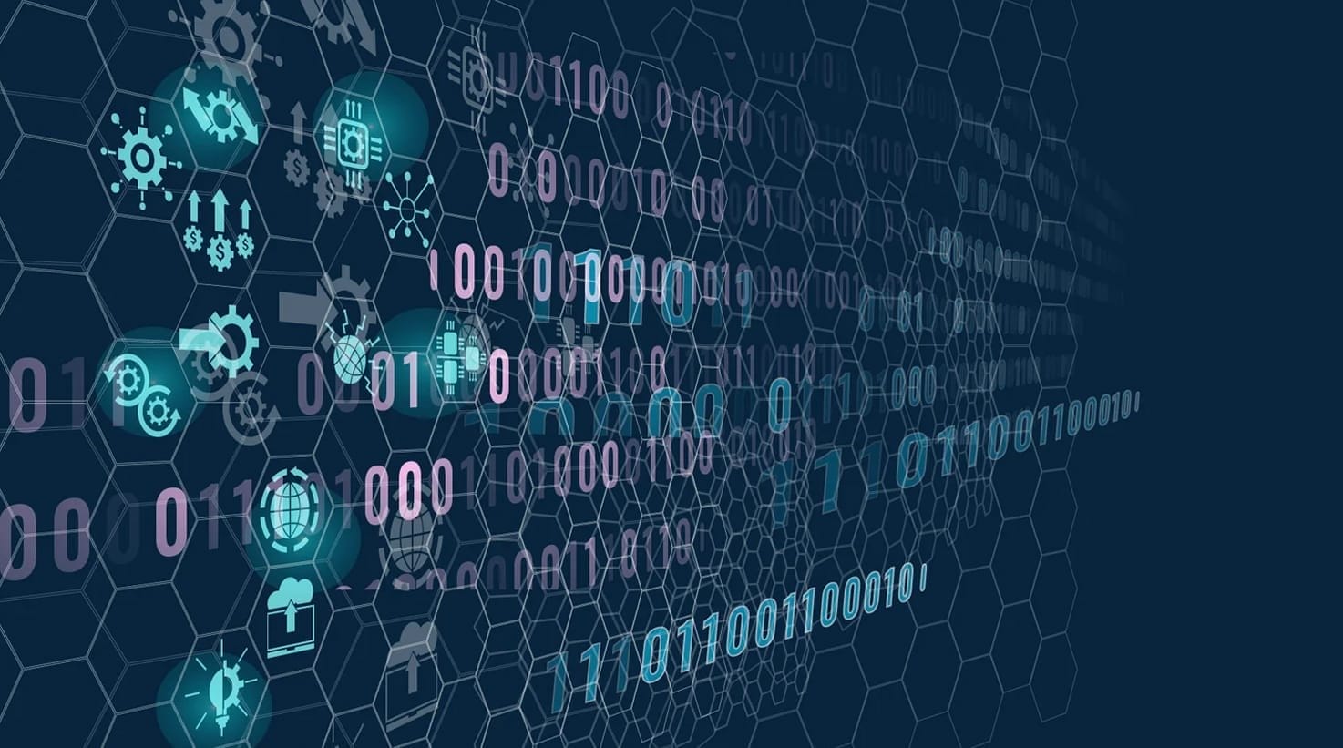 Illustration of end-to-end data pipelines and binary code.