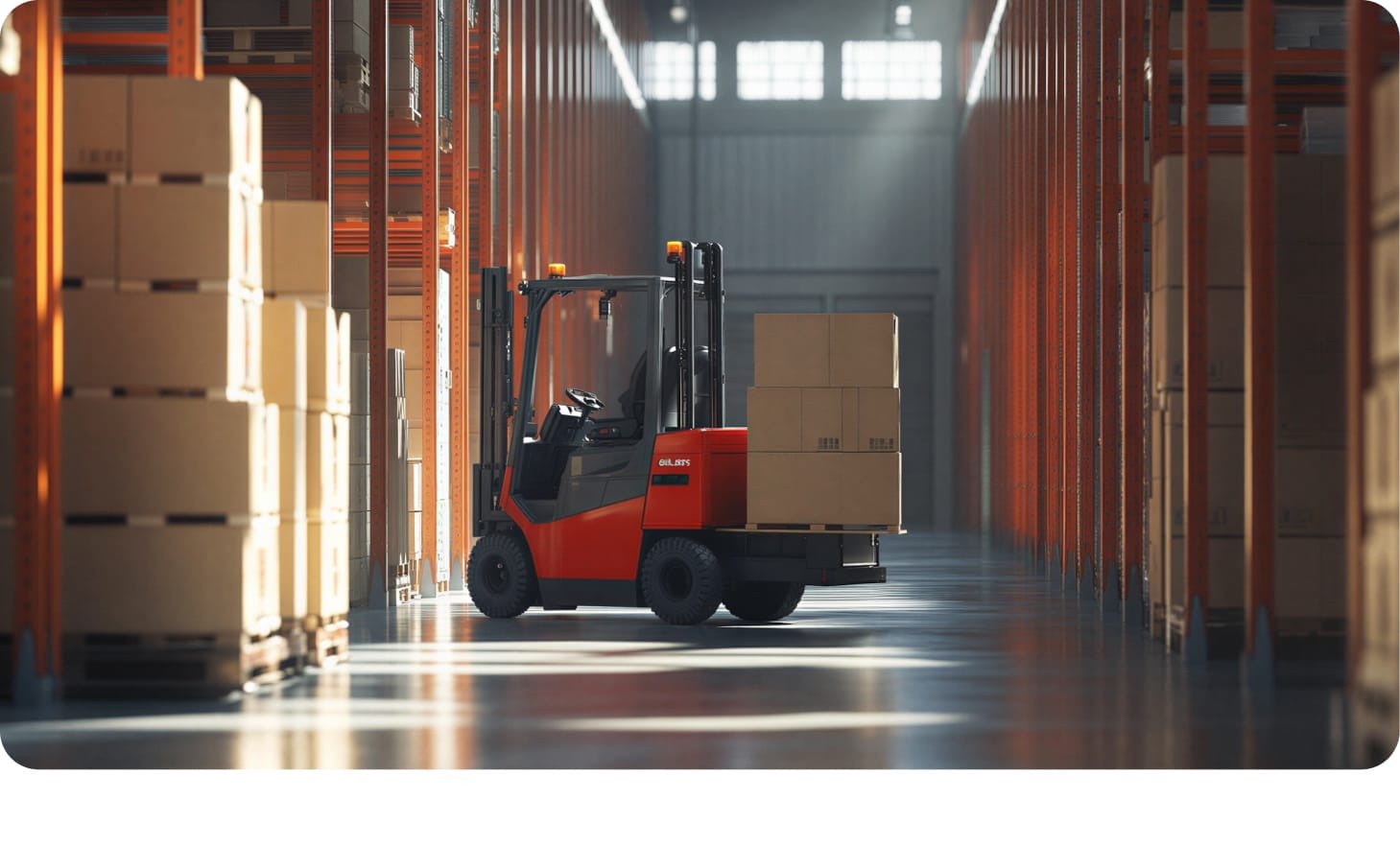 Forklift in warehouse for Field Service Lightning inventory.