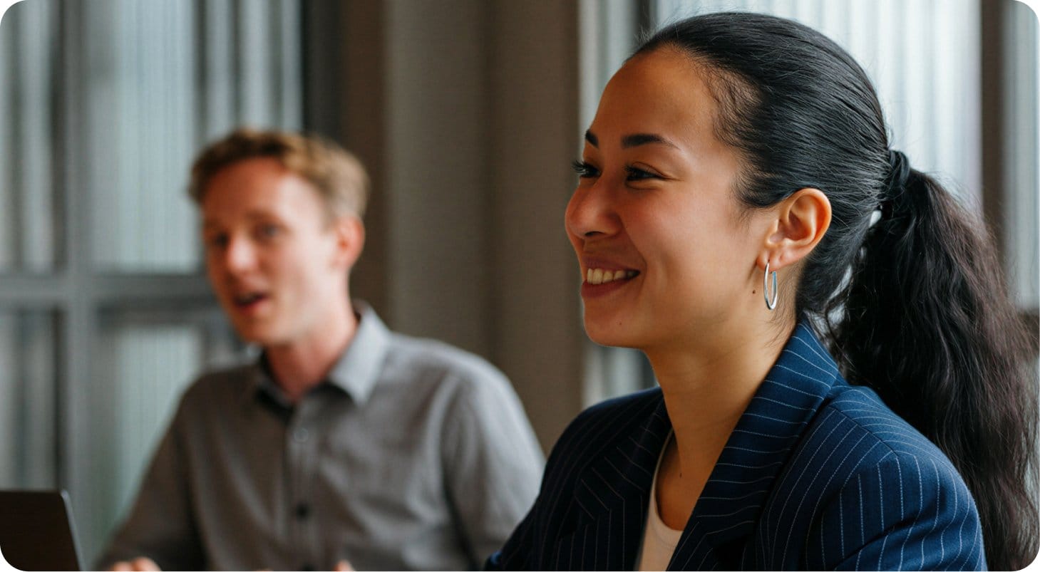 Diverse corporate team engaged in global digital transformation and training.