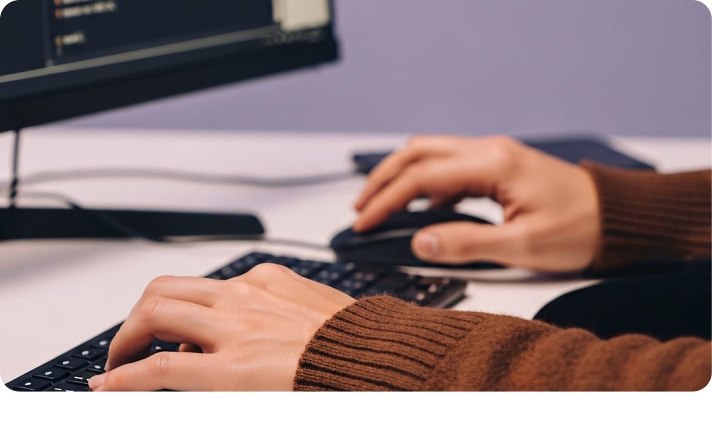 Hands on keyboard for ERP integration and real-time data synchronization.